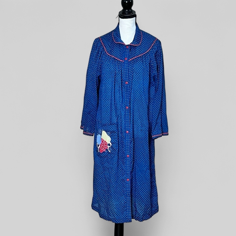 Vintage Smart Time blue dot embroidered house dress